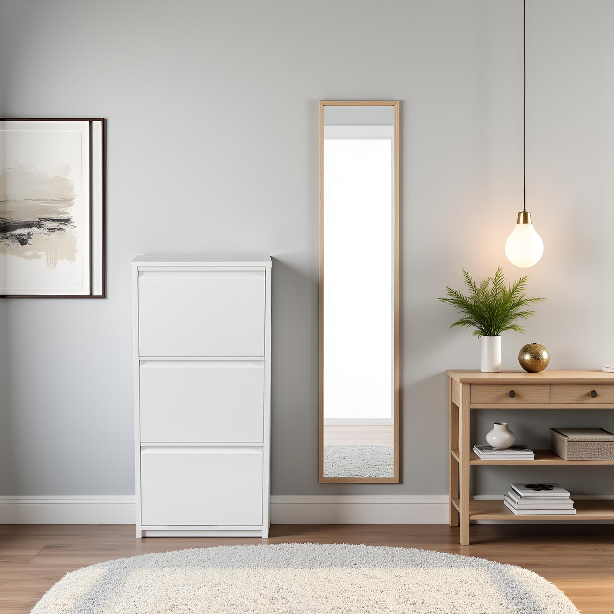 Metal Shoe Storage Cabinet for Hallway and Bedroom (White)