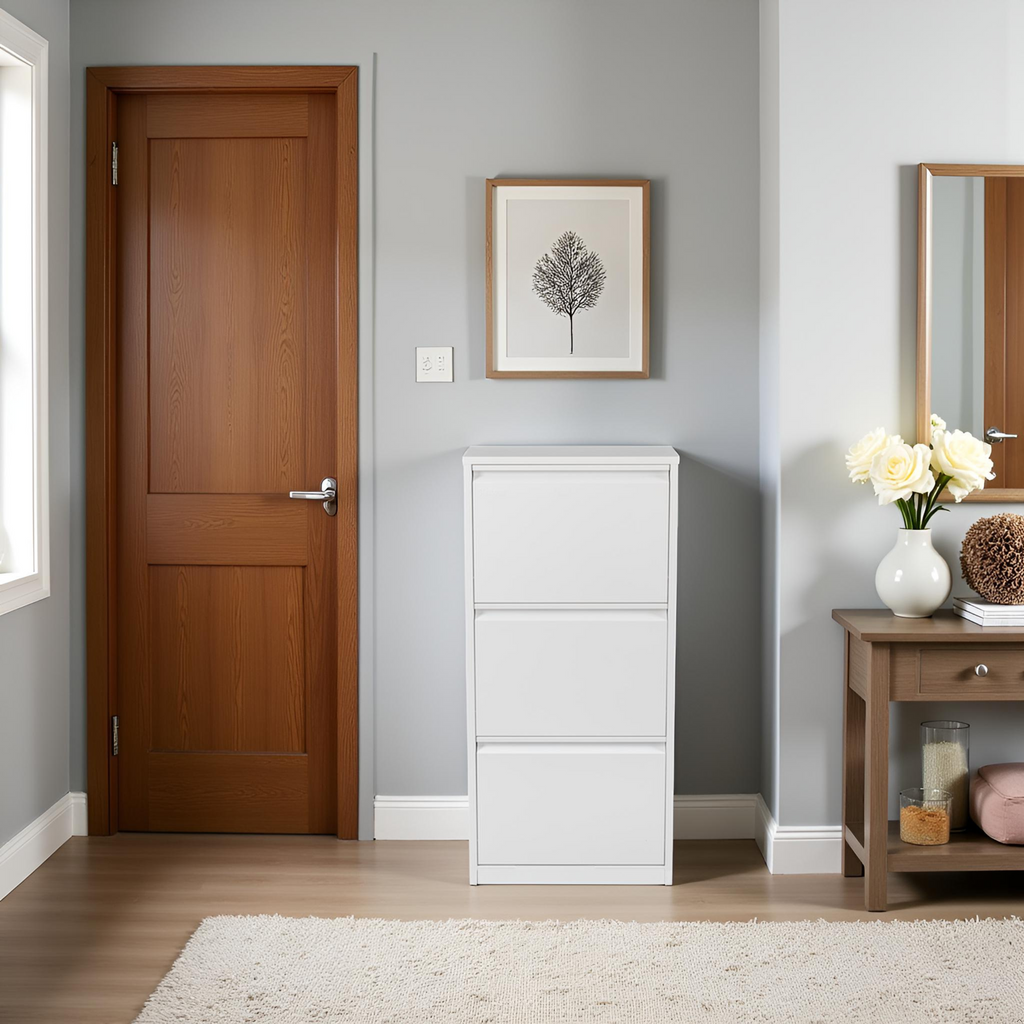 Metal Shoe Storage Cabinet for Hallway and Bedroom (White)