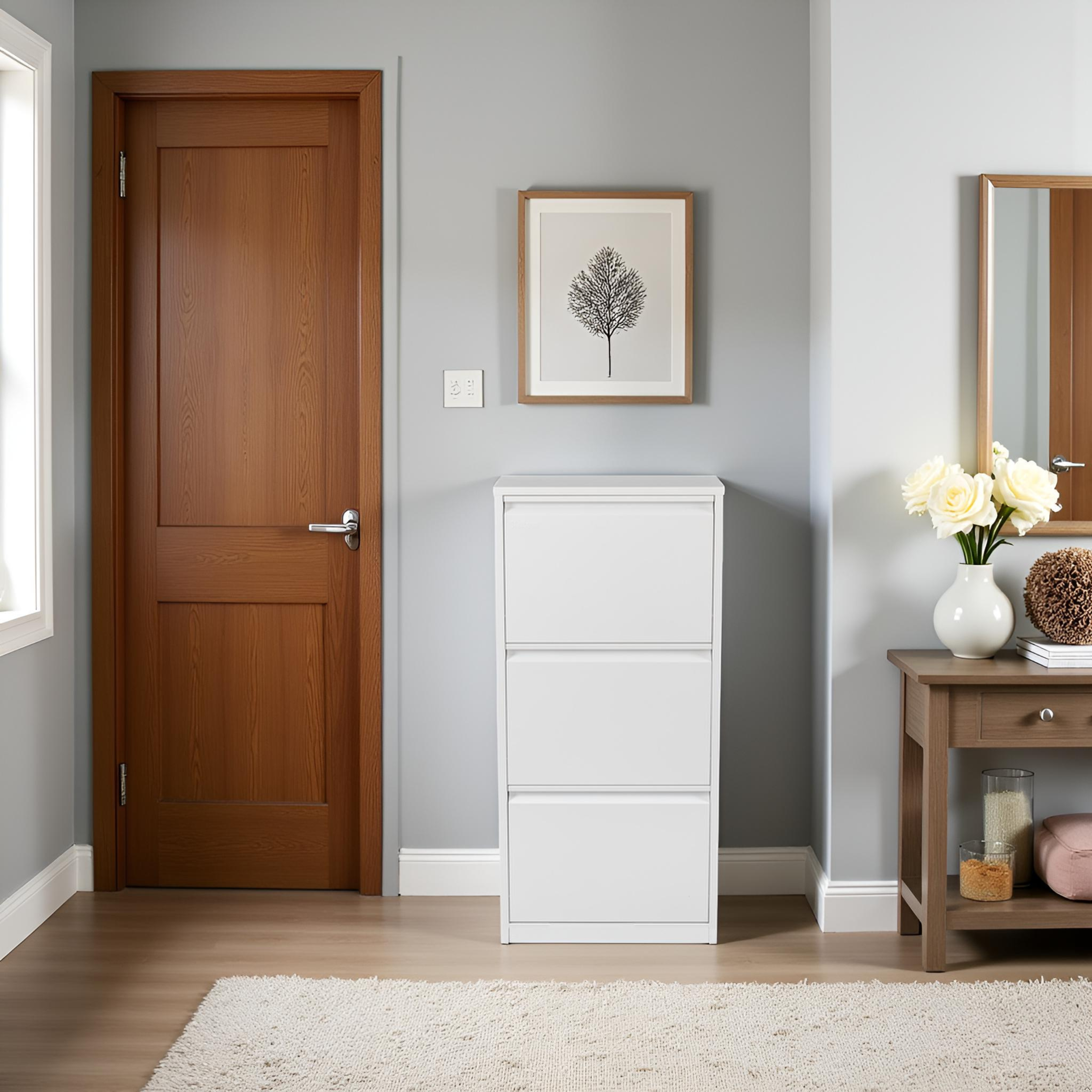 Metal Shoe Storage Cabinet for Hallway and Bedroom (White)