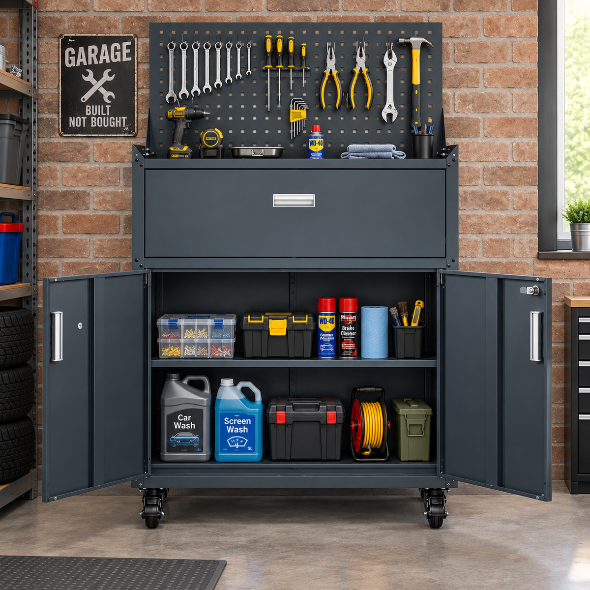 Metal Garage Tool Cabinets on Wheels - Muninn Grey