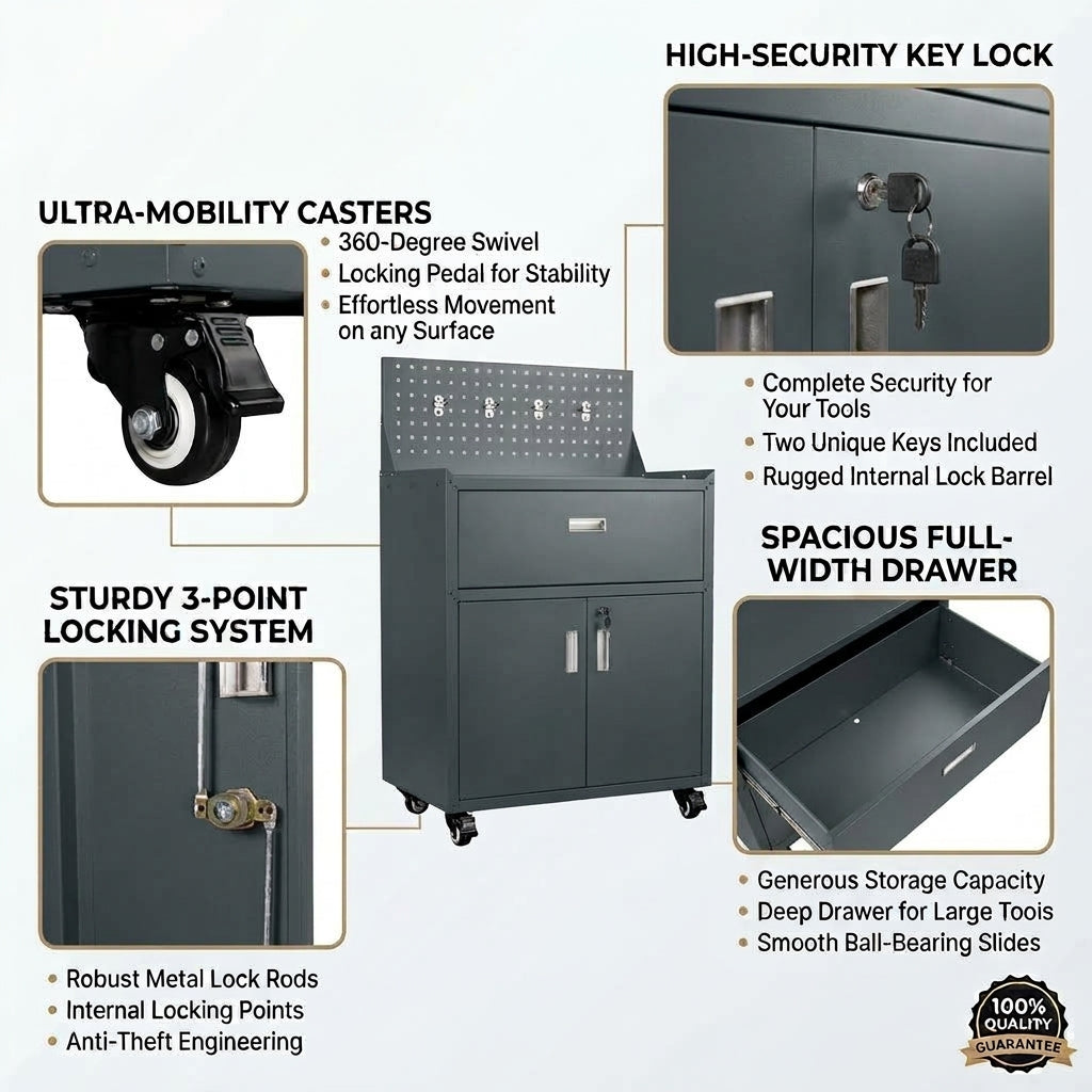 Metal Garage Tool Cabinets on Wheels - Muninn Grey