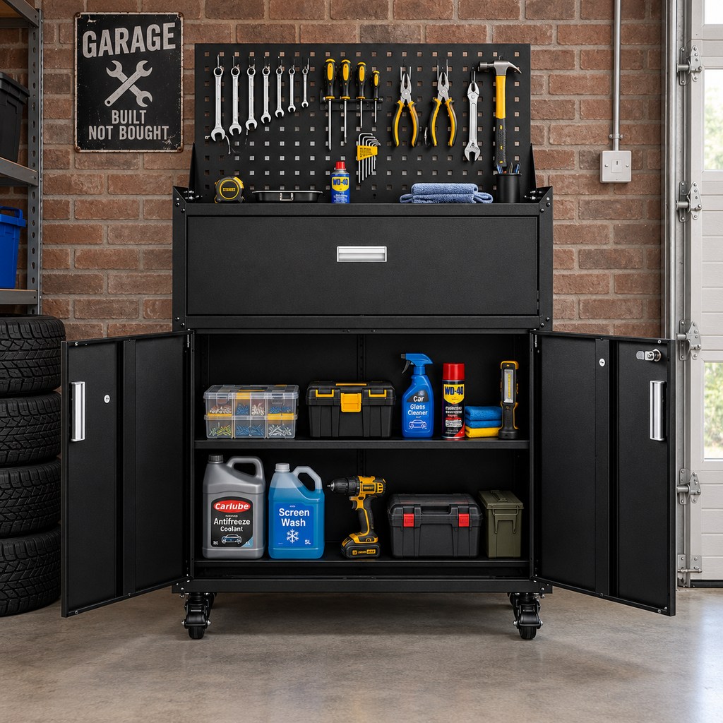 Metal Garage Tool Cabinets on Wheels - Muninn Black
