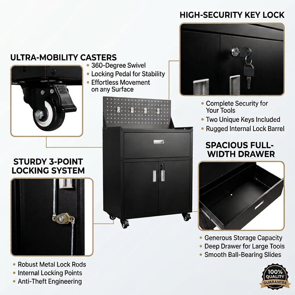 Metal Garage Tool Cabinets on Wheels - Muninn Black