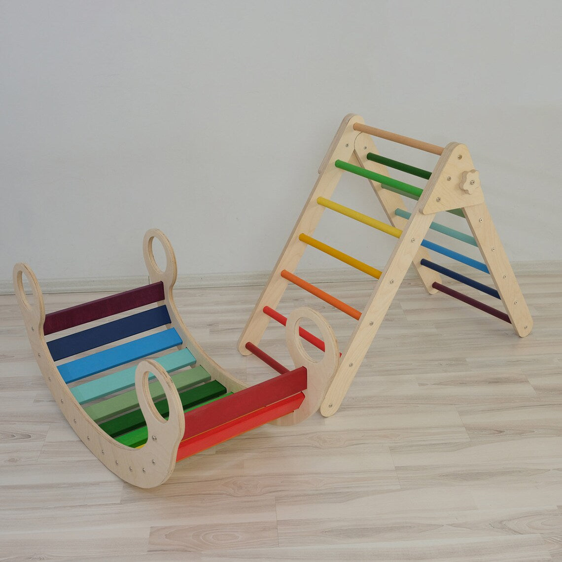 Wooden Rainbow Foldable Pikler Triangle and Arch