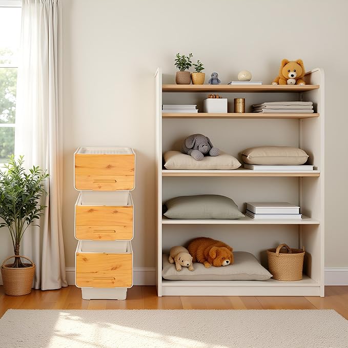 Stackable Storage Organiser Wheeled Toy Box (Bamboo 3x12LT)