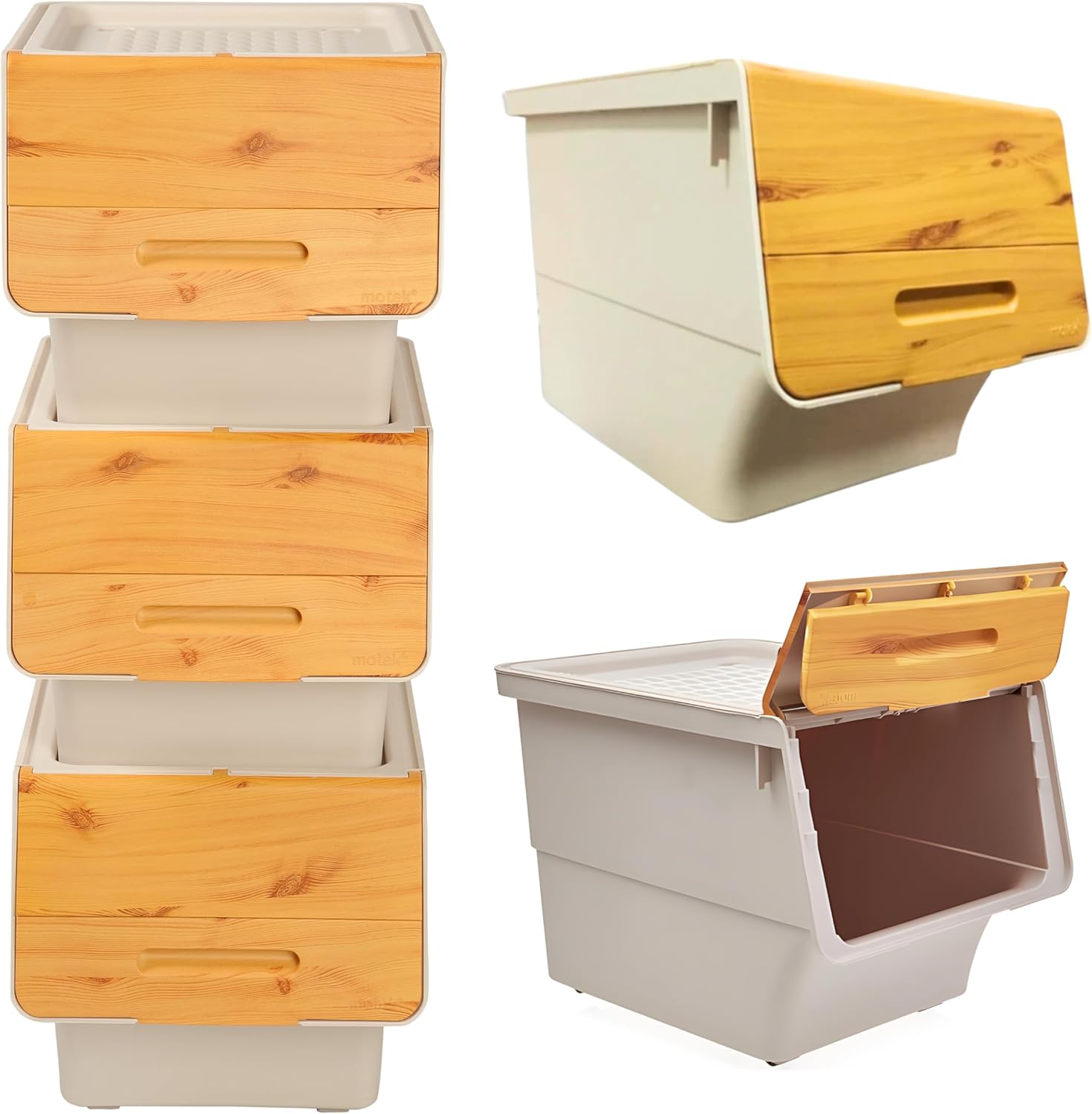 Stackable Storage Organiser Wheeled Toy Box (Bamboo 3x33LT)