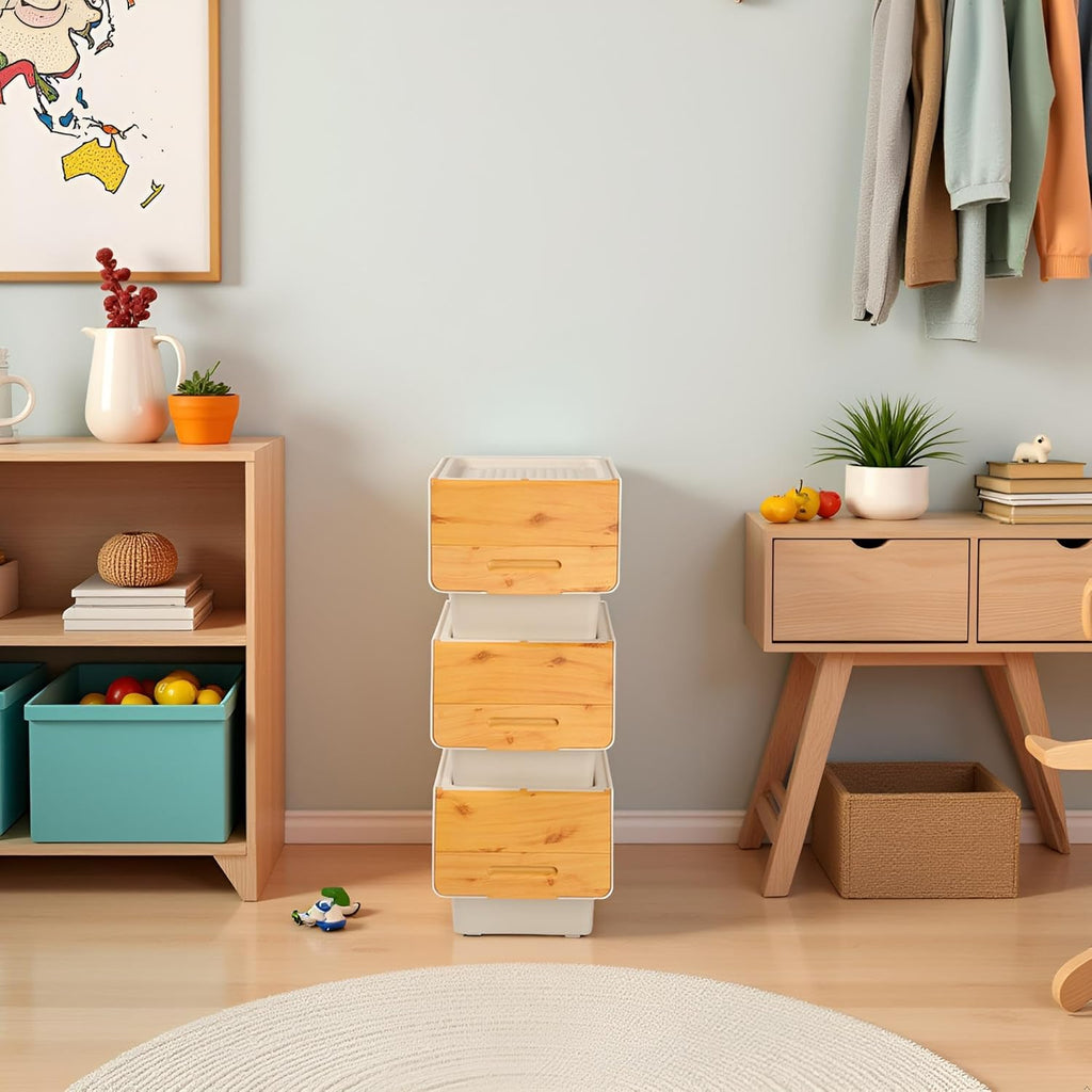 Stackable Storage Organiser Wheeled Toy Box (Bamboo 3x33LT)