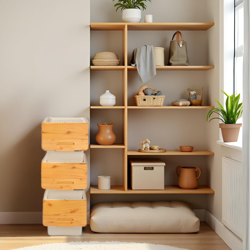 Stackable Storage Organiser Wheeled Toy Box (Bamboo 3x33LT)