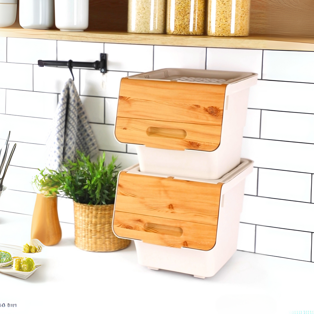 Stackable Storage Organiser Wheeled Toy Box (Bamboo 3x33LT)