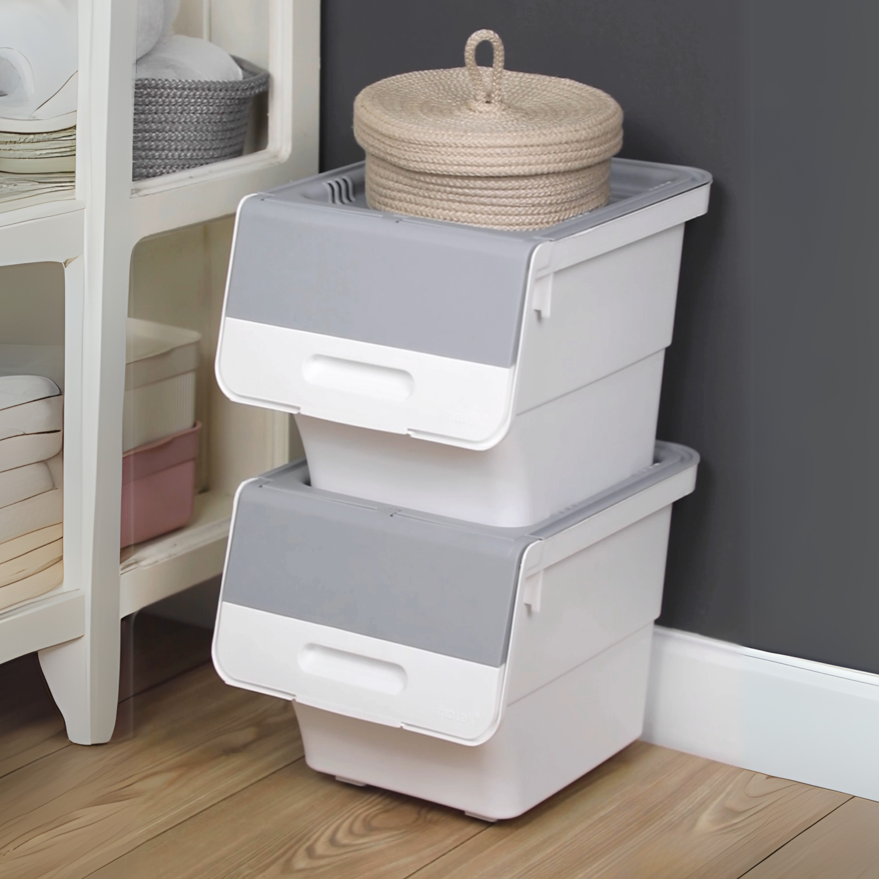 Stackable Storage Organiser Wheeled Toy Box (Grey 3x12LT)
