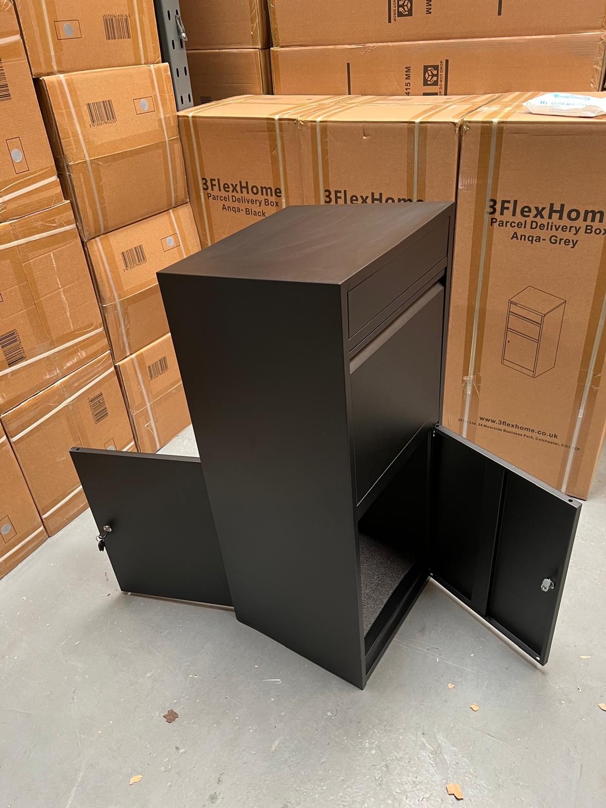 REFURBISHED Anqa Metal Parcel Delivery Box Outdoor - Extra Large (Black)