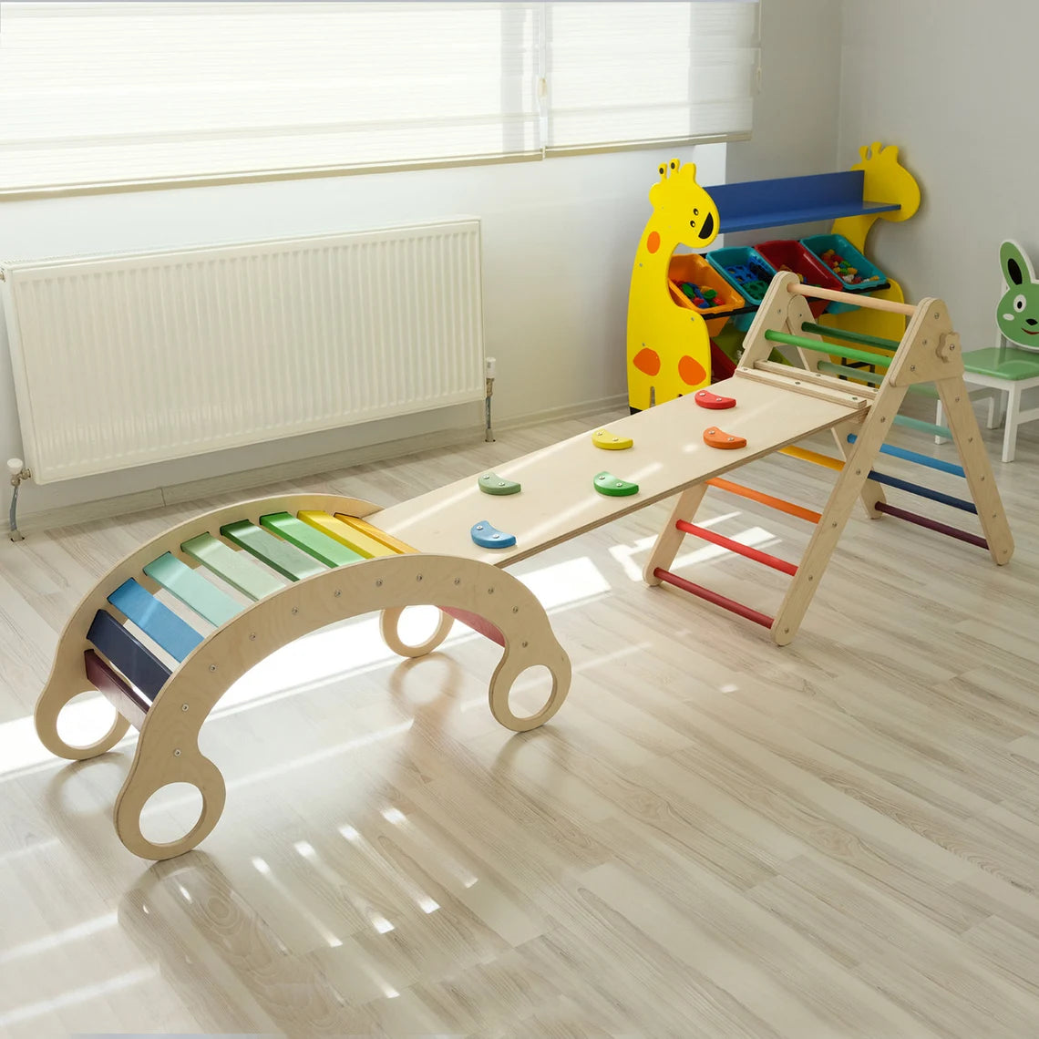 Wooden Rainbow Foldable Pikler Triangle and Arch
